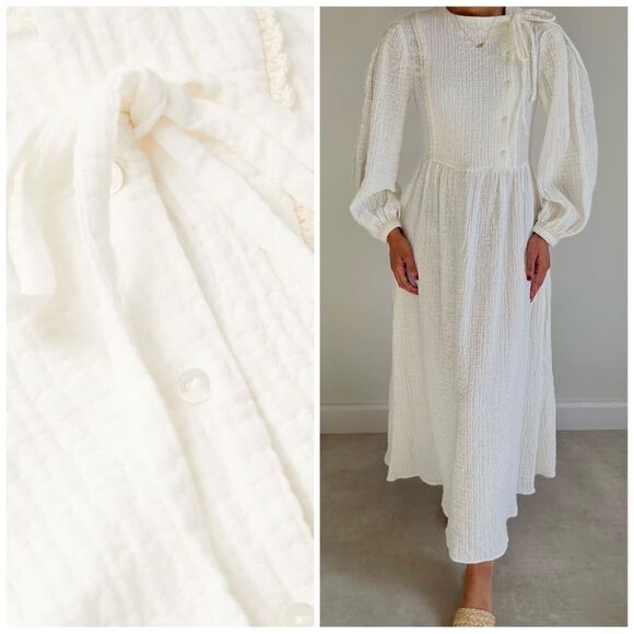 Mango Textured Crinkled Dress Cotton New - Picture 1 of 7